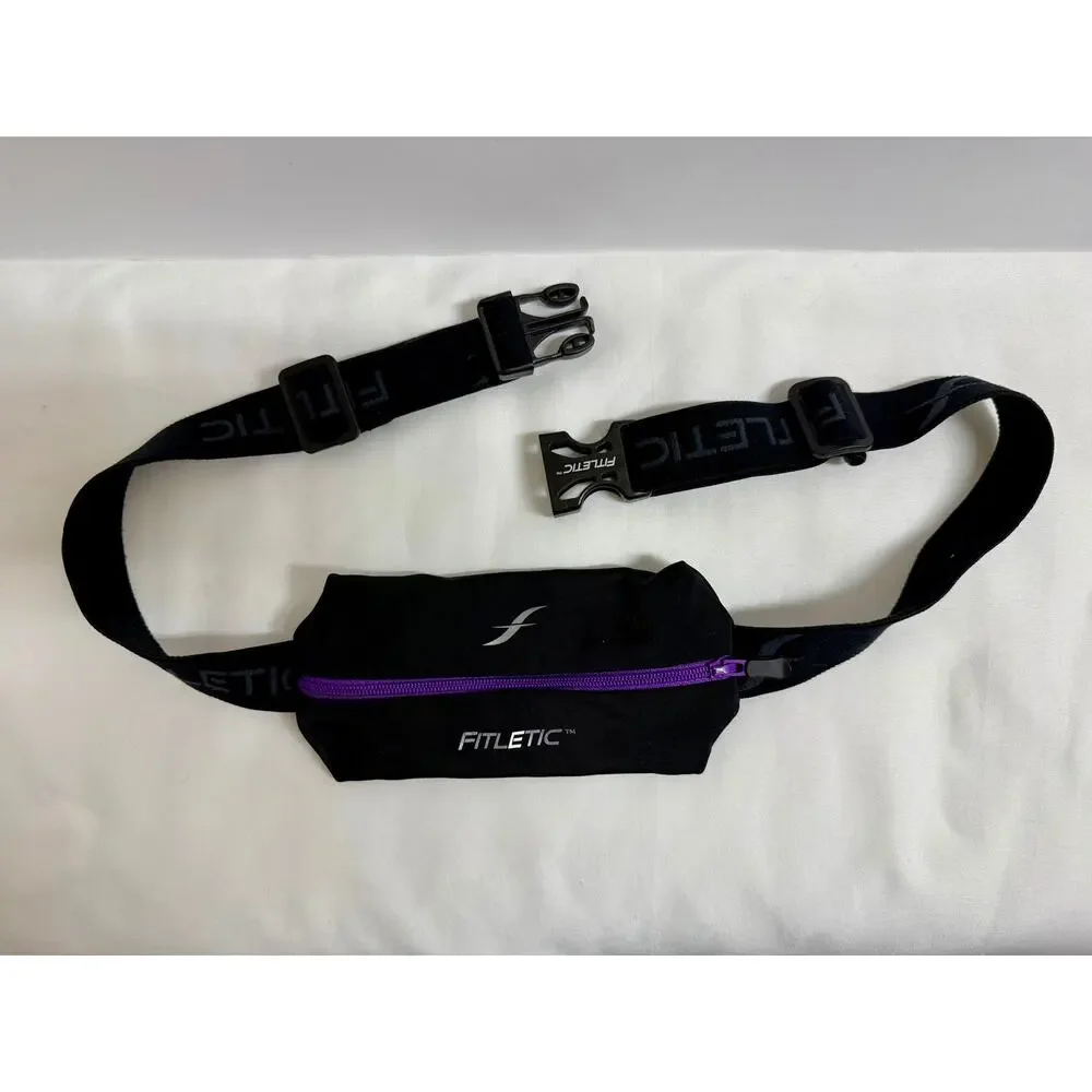 Fitletic Mini Sport Running Belt Black Purple Zipper Adjustable Waist Pouch